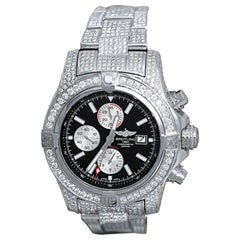 Breitling Super Avenger II Chronograph Black Dial Fully Iced Out Watch A13371