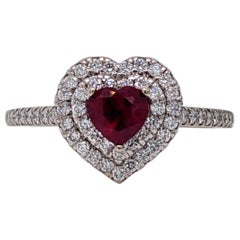 Heart Shape 1.5ct Red Burma Ruby in 14K White Gold W Natural Diamond Double Halo