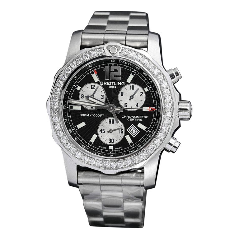 Montre Breitling Colt 44 en acier inoxydable pour hommes avec diamants sur la lunette