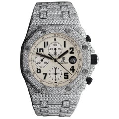 Audemars Piguet Royal Oak Offshore Chronograph Ivory Dial Fully Iced Out Watch