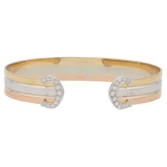Vintage Cartier Diamond Double C Bangle in 18k Rose, Yellow and White Gold