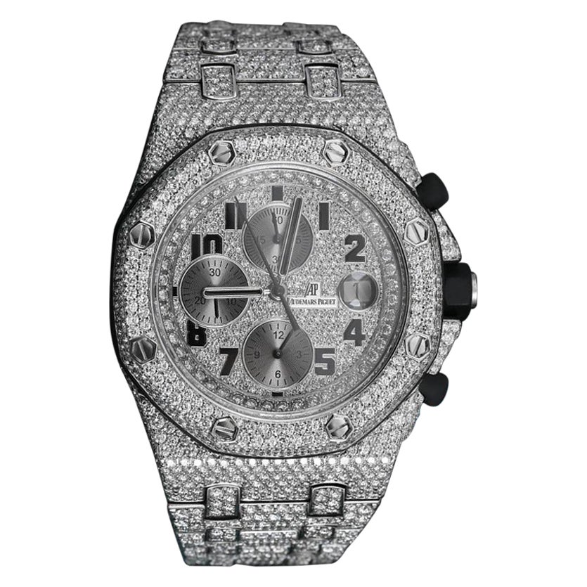Audemars Piguet Royal Oak Offshore Chronograph Fully Iced Out Watch For Sale