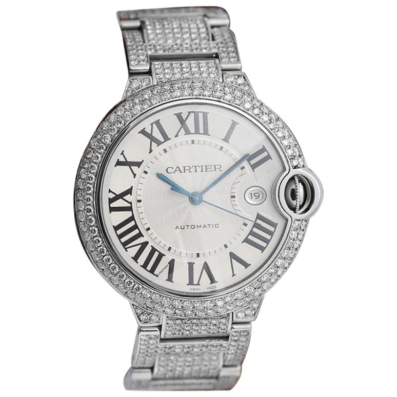 Cartier Ballon Bleu Herren-Diamant-Uhr aus Edelstahl W69012Z4 im Angebot