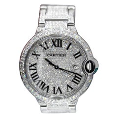 Used Cartier Ballon Bleu 42mm Stainless Steel Iced Out Watch W69012Z4