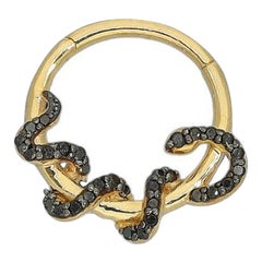 Snake Septum Jewelry, Solid 14k Gold Black Diamond Nose Ring, Daith Piercing