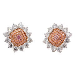 4.33 Carat Fancy Intense Pink and White Diamond Stud Earrings, GIA Certified