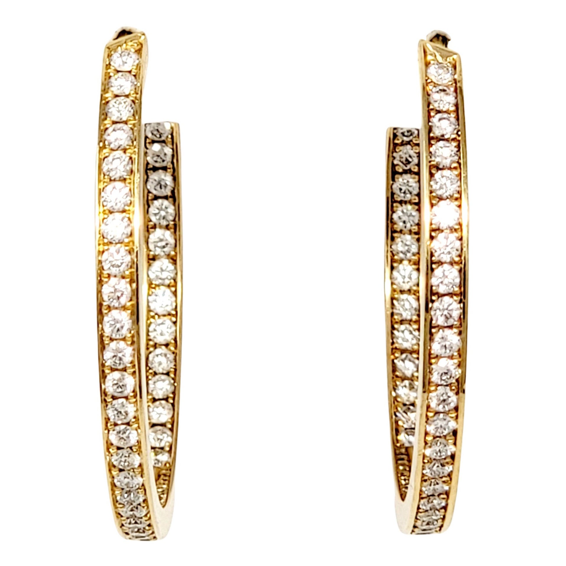 Cartier 2.00 Carat Round Diamond Inside-Outside Large Hoop Earrings Yellow Gold For Sale