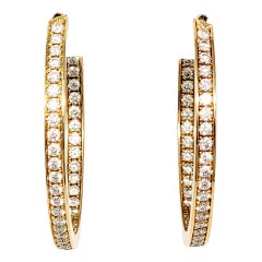 Cartier 2.00 Carat Round Diamond Inside-Outside Large Hoop Earrings Yellow Gold