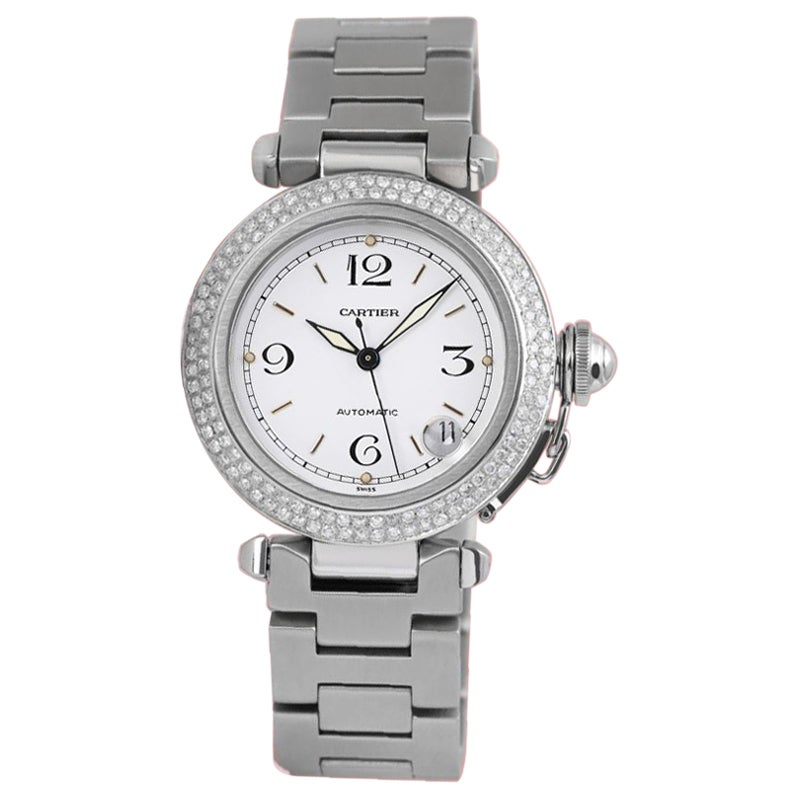 Cartier Pasha #2324 Stainless Steel Custom Diamond Watch For Sale