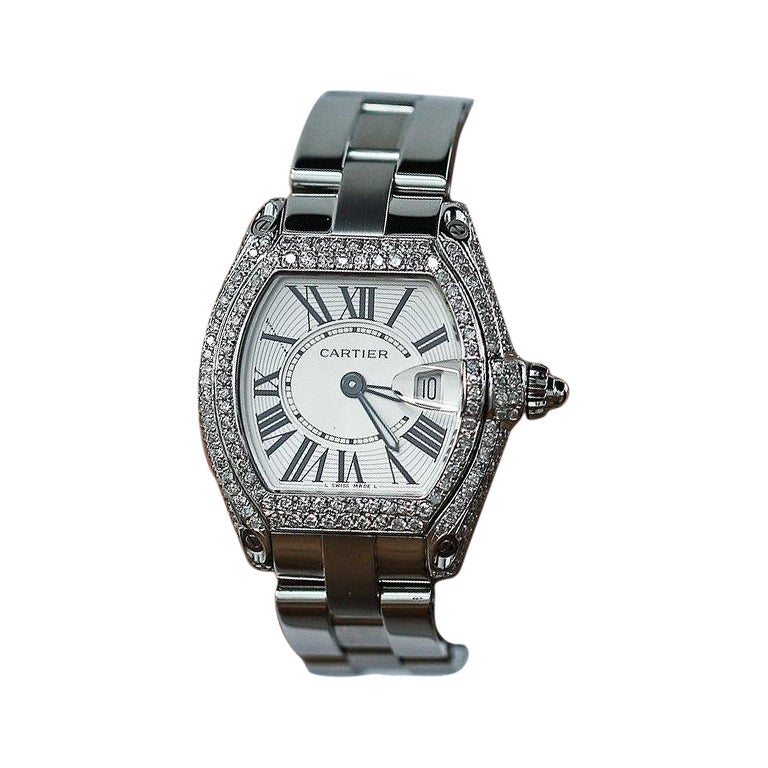Cartier Roadster Stainless Steel Ladies Watch Custom Diamond Case W62016V3