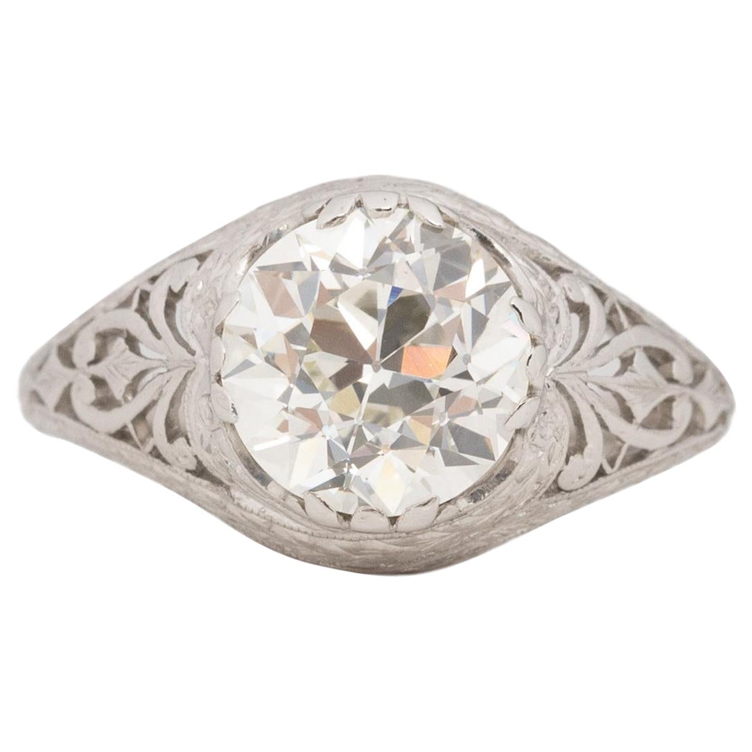 GIA Certified 3.11 Diamond Platinum Engagement Ring 