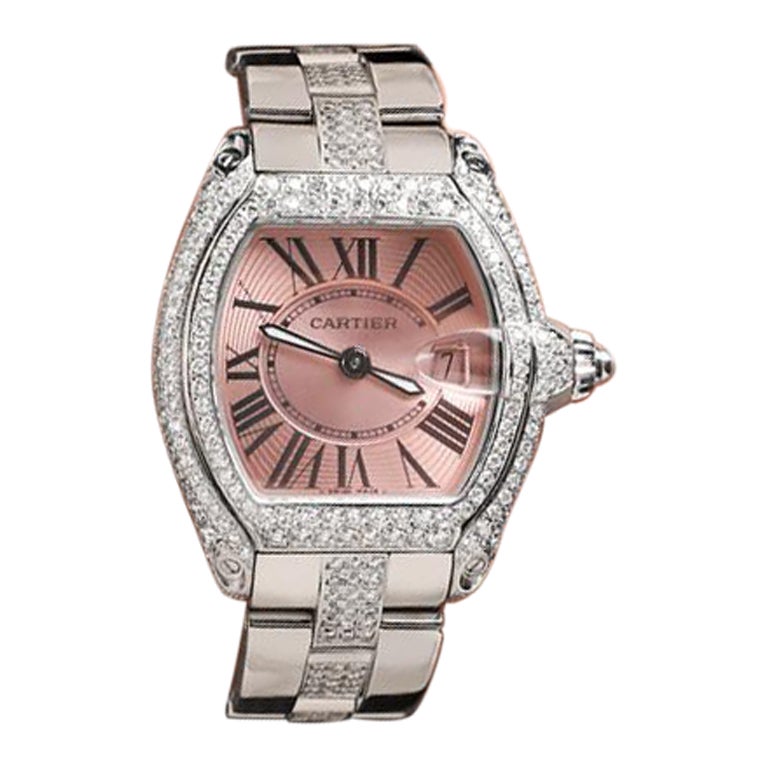 Cartier Roadster Ladies Stainless Steel W62016V3 Diamond Case & Middle Bracelet For Sale