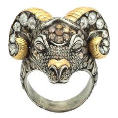 Taru Jewelry Ram Diamond Yellow Gold and Silver Ring