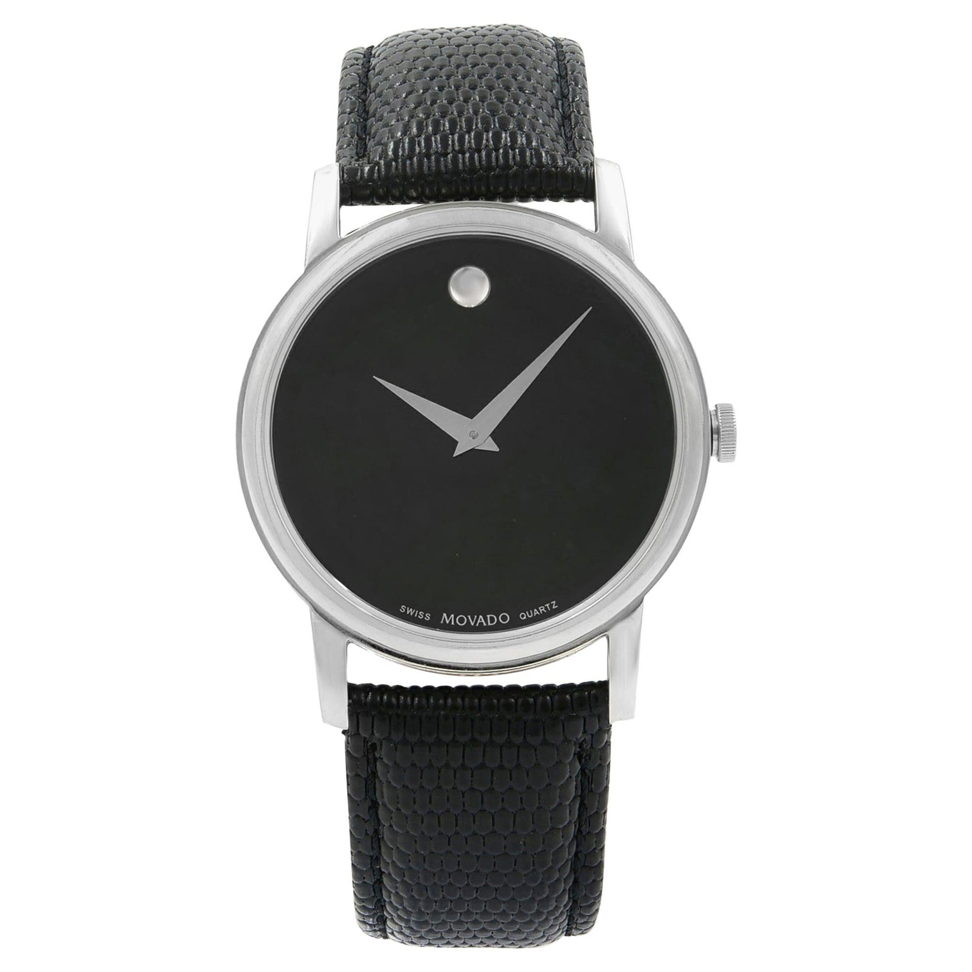 Movado Museum Black Leather Stainless Steel Quartz Men's Watch 2100002