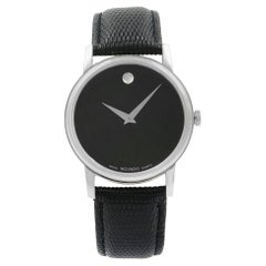 Movado Museum Black Leather Stainless Steel Quartz Men's Watch 2100002