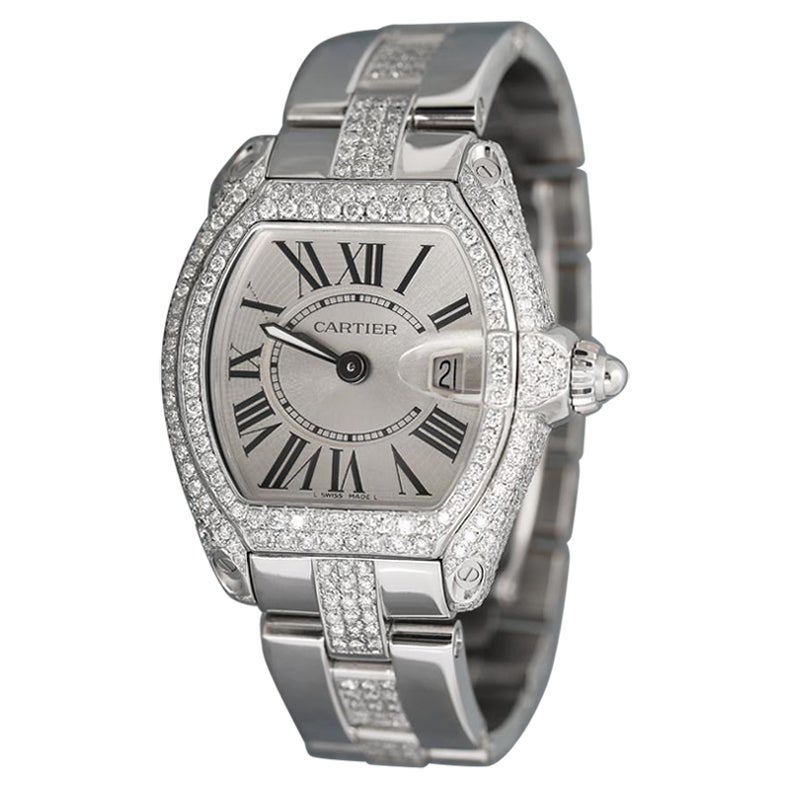 Cartier Roadster Stainless Steel Diamond Case and Middle Bracelet W62016V3  For Sale