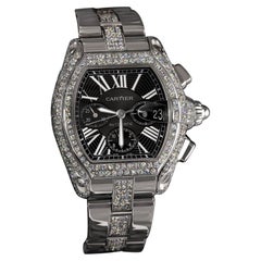 Cartier Roadster XL Chrono Stainless Steel Diamond Watch Black Dial W62020X6