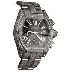 Cartier Roadster Xl W62020x6 Black Dial Stainless Steel Fully Iced Out Watch