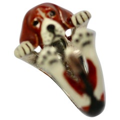 Enamel on Silver Ceramic Beagle Dog Ring