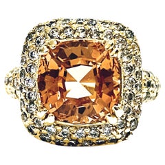 New Nigerian IF 5.90 Ct Yellow Morganite & Sapphire YGold Plated Sterling Ring