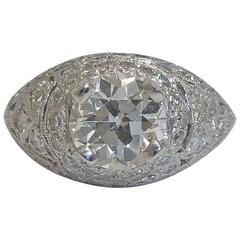 Hand Engraved 2.04 Carat EGL Cert Diamond Platinum Ring