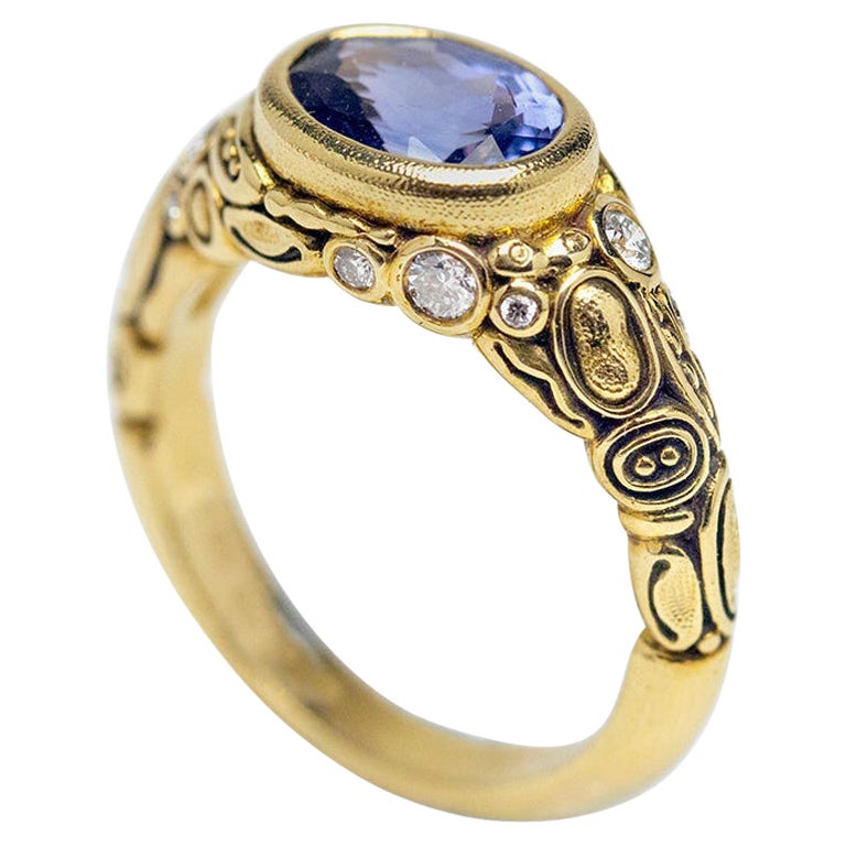 Alex Sepkus Blue Sapphire and Diamond 18K Gold Cocktail Ring 1.99 Carat