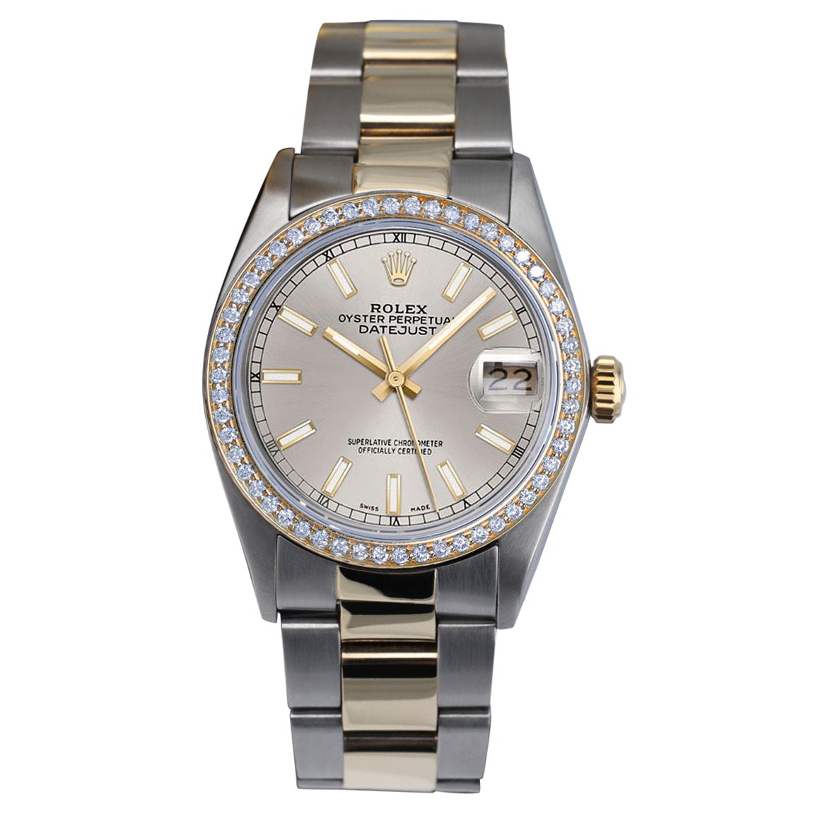 Rolex Datejust-Uhr aus Edelstahl und Gelbgold mit Diamant-Lünette