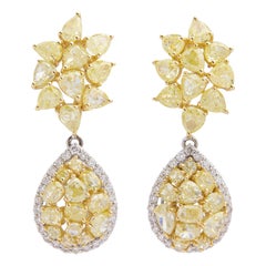 Impressive Pair of 18 Karat Gold, GIA Certified Yellow & White Diamond Earrings