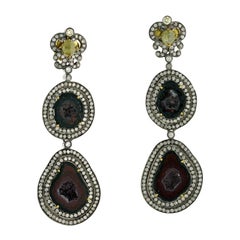 Sliced Geode Earrings With Pave & Ice Diamonds Made In 18k Gold & Silver