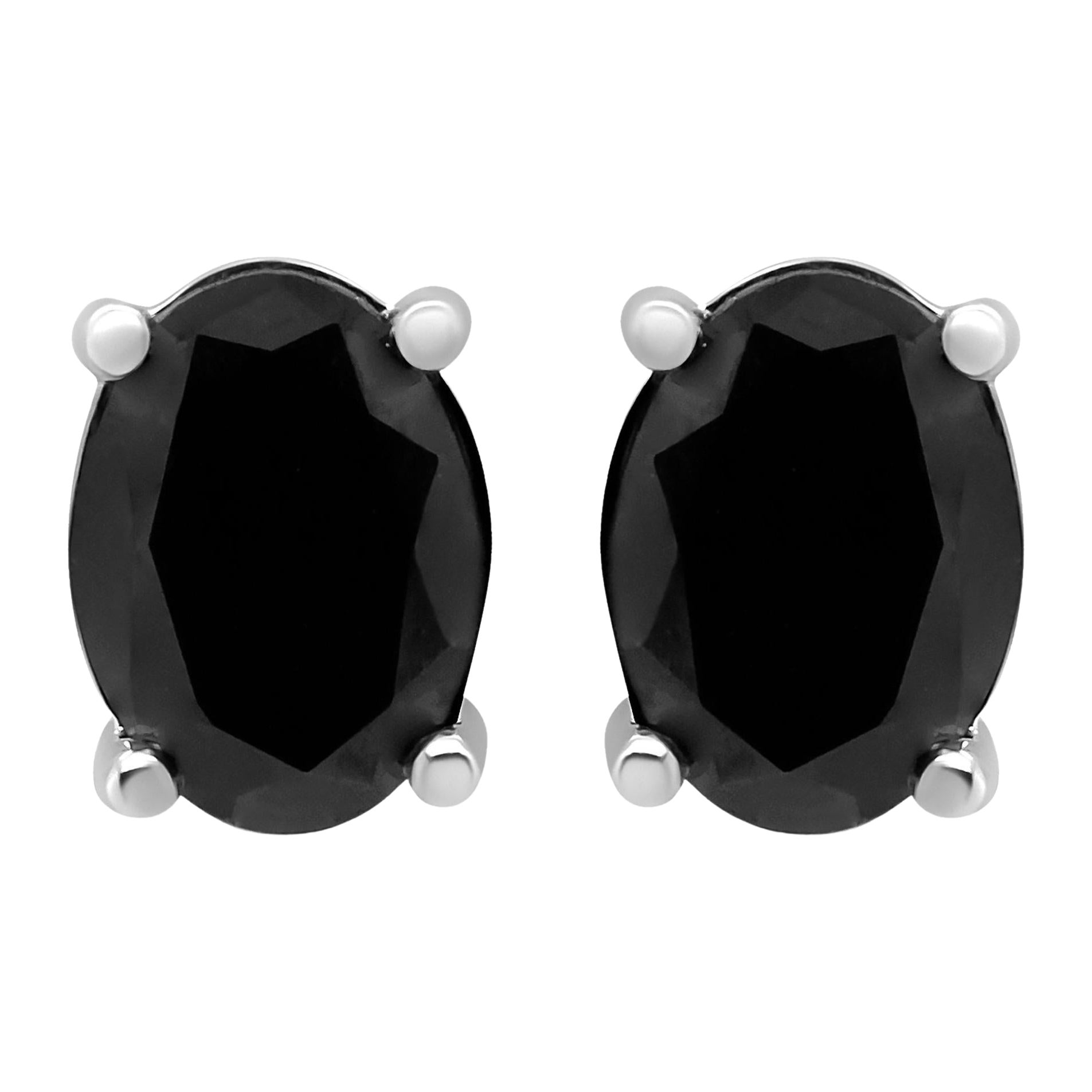 Clous d'oreilles en or blanc 14 carats avec diamants noirs taille ovale de 2,0 carats et vis à l'arrière