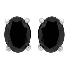 14K White Gold 2.0 Carat Oval Cut Black Diamond Stud Earrings with Screw Backs