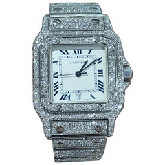 Cartier Santos Galbee Stainless Steel Custom Diamond Quartz Watch 98790