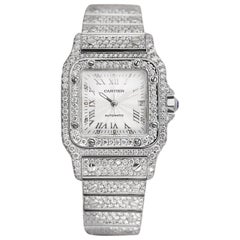Cartier Santos Galbee Stainless Steel Custom Diamond Quartz Watch