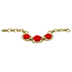 Vintage Exceptional Bracelet 14k Gold Link Chain Red Coral