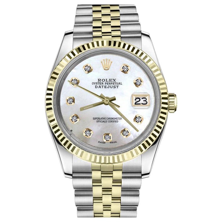 Rolex 31mm Datejust Women's Vintage Two Tone White MOP Mother of Pearl Dial For Sale