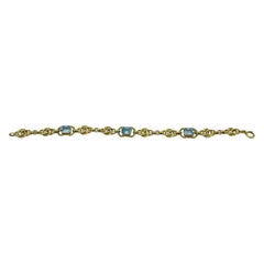 Vintage Noble 14k Gold Link Bracelet with Aquarine