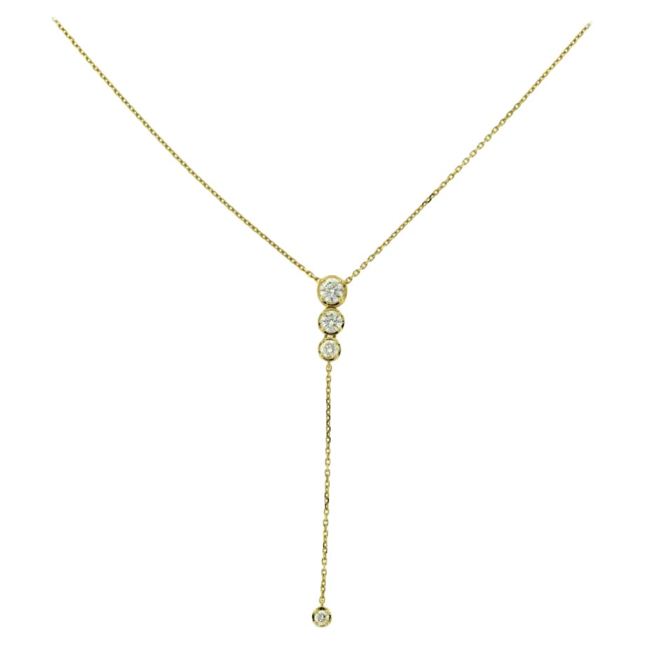 4 Round Brilliant Diamond Falling Yellow Gold Pendant Necklace For Sale