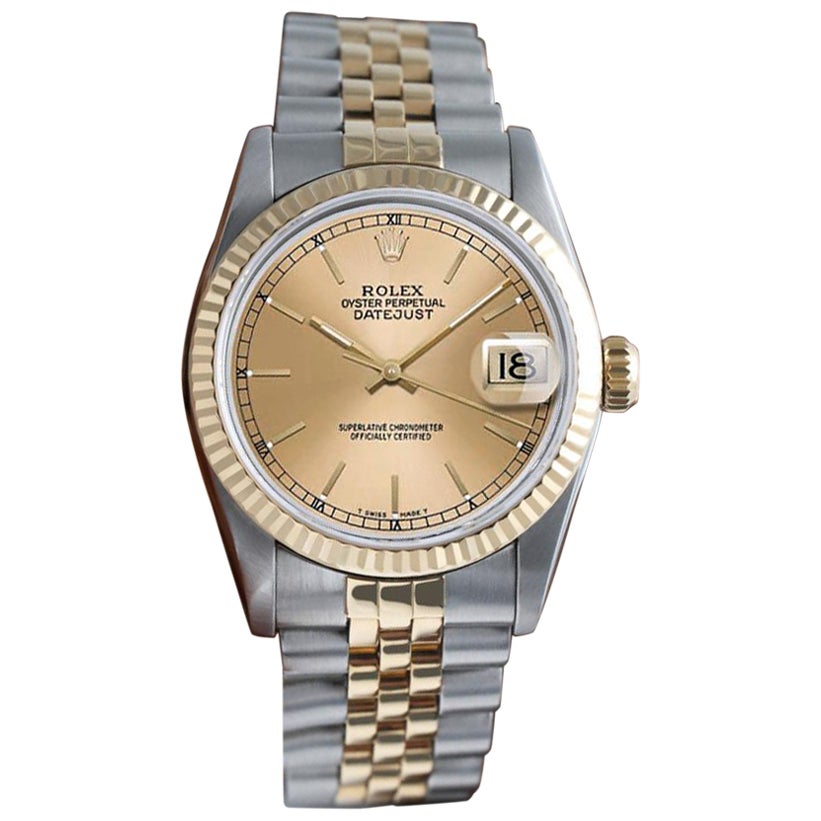 Rolex Datejust 68274 Women's Vintage Two Tone Champagne Stick Dial For Sale