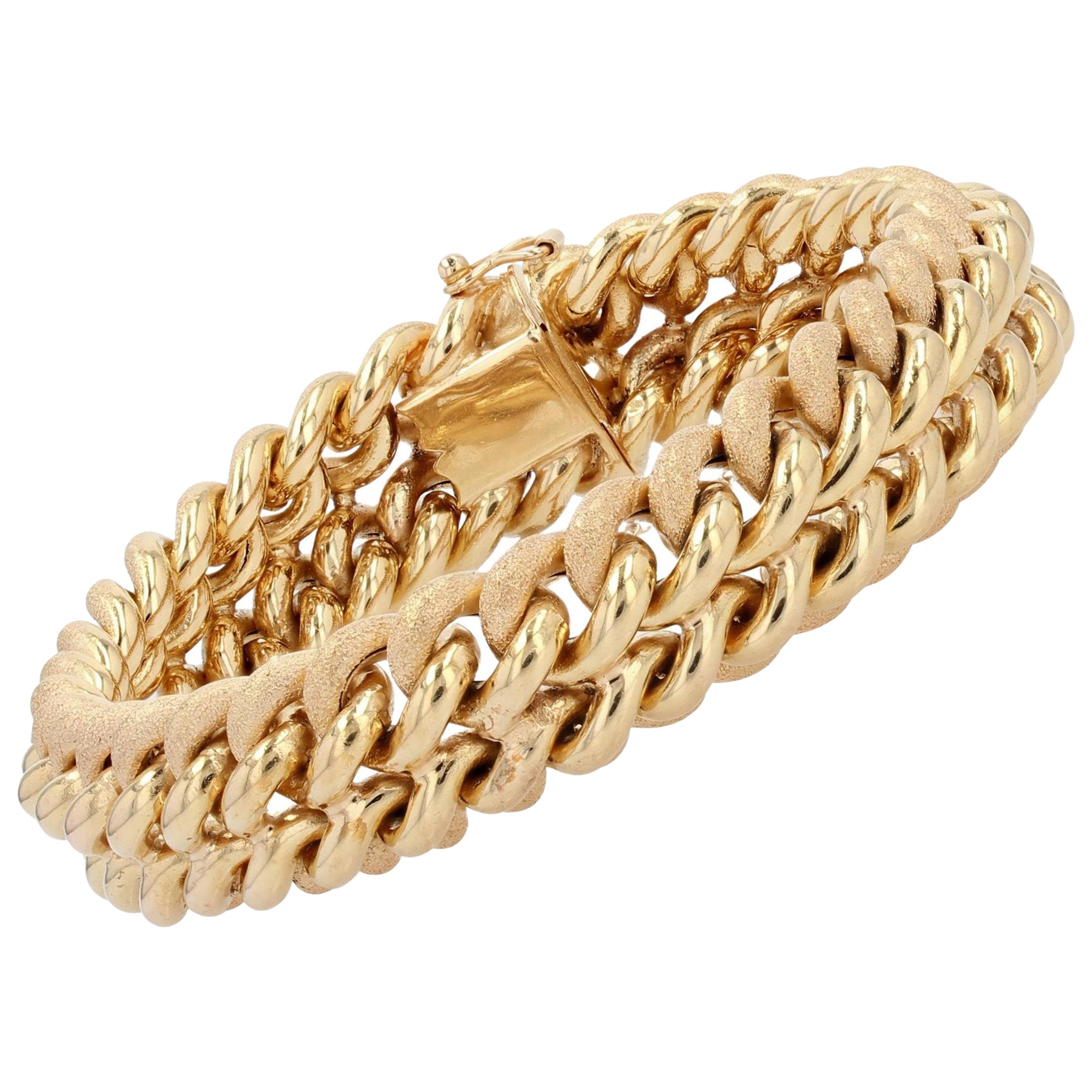 French 20th Century Bright and Amati 18 Karat Yellow Gold Curb Bracelet For Sale