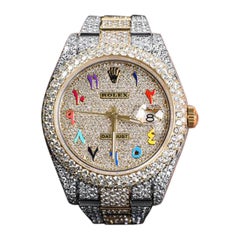 Rolex DJ 41 Custom Full Diamond Two Tone Watch Pave Rainbow Arabic Script Dial