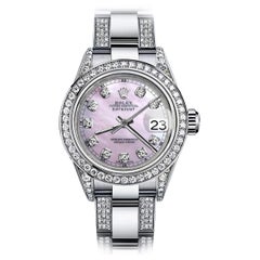 Retro Rolex Pink Pearl Track Datejust S/S Oyster Perpetual Diamond Side Watch 68274