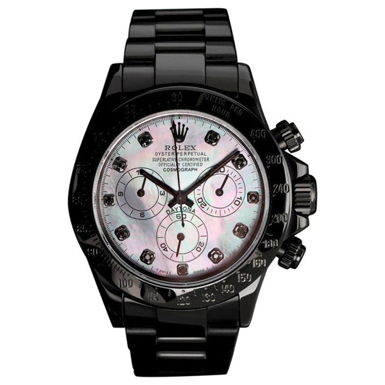 Rolex Daytona Schwarze MOP Diamant-Zifferblatt schwarz PVD/DLC beschichtete Uhr 116523