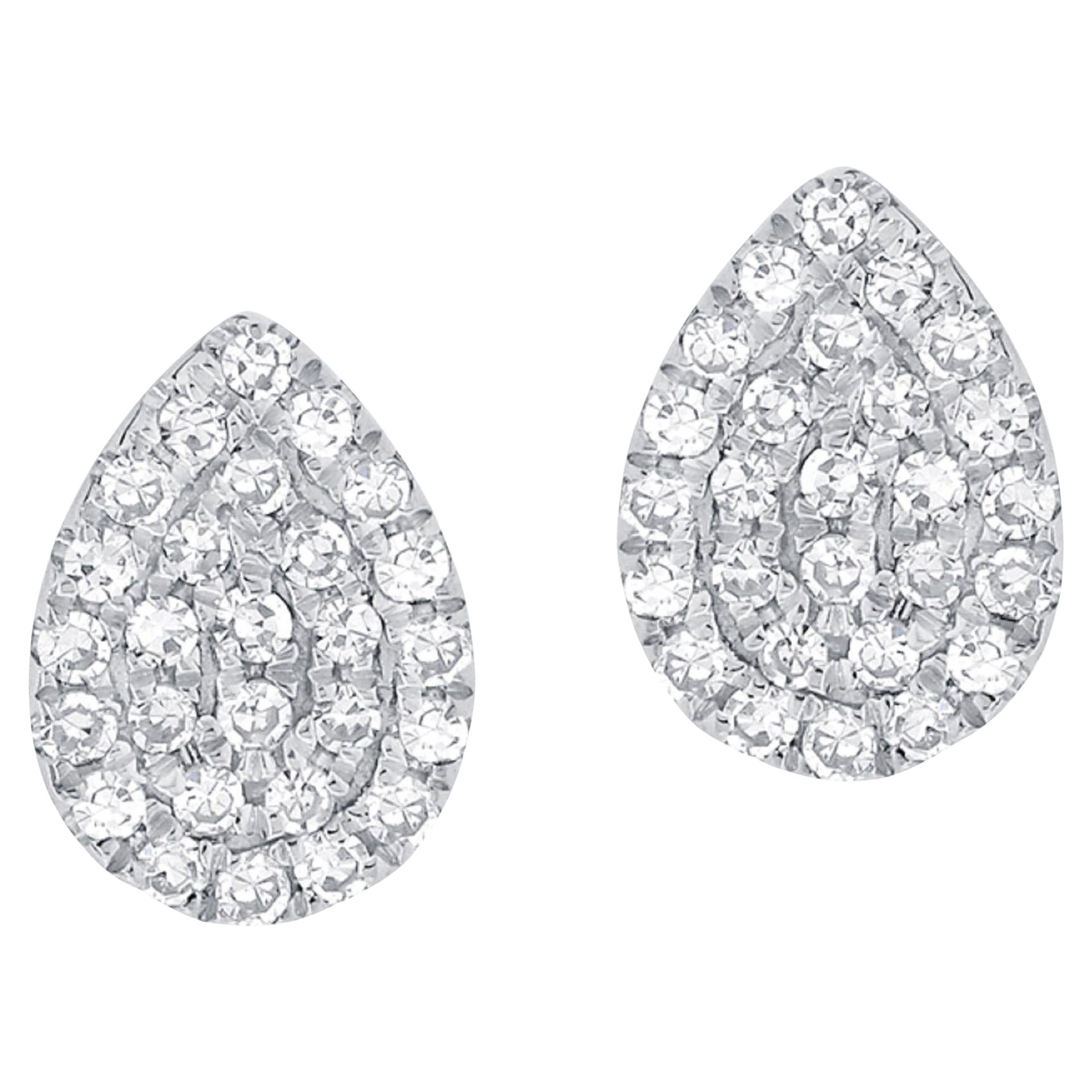 14K White Gold Diamond Pave Pear Shape Stud Earrings for Her For Sale