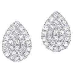 14K White Gold Diamond Pave Pear Shape Stud Earrings for Her