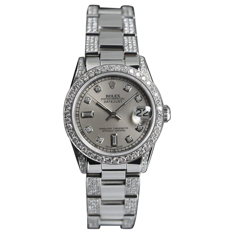 Rolex Dark Grey Datejust S / S Oyster Perpetual Diamond Side + Bezel & Lugs For Sale