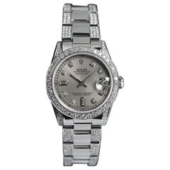 Rolex Montre Datejust S/S Oyster Perpetual gris foncé avec lunette et lunette latérales en diamants