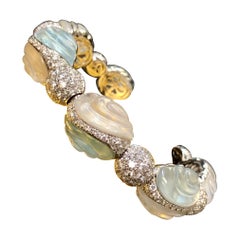 Ambrosi Bon Bon 18K Carved Aquamarine & Quartz Diamond Bangle Bracelet