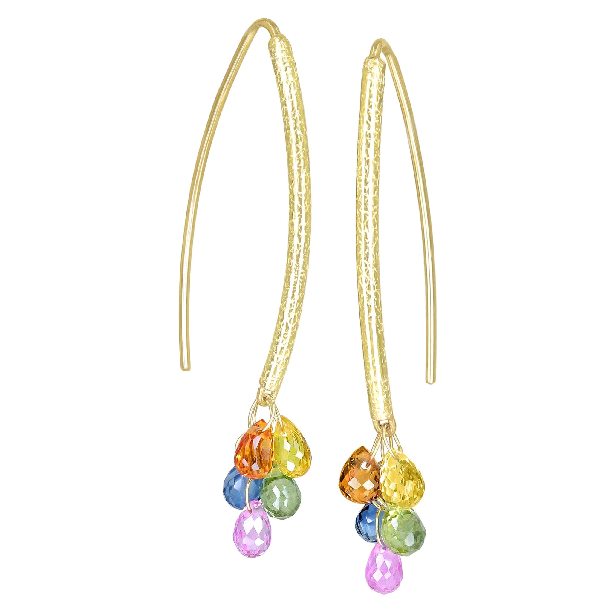 Multicolored Sapphire Briolette Gold Navette Drop Earrings, Barbara Heinrich