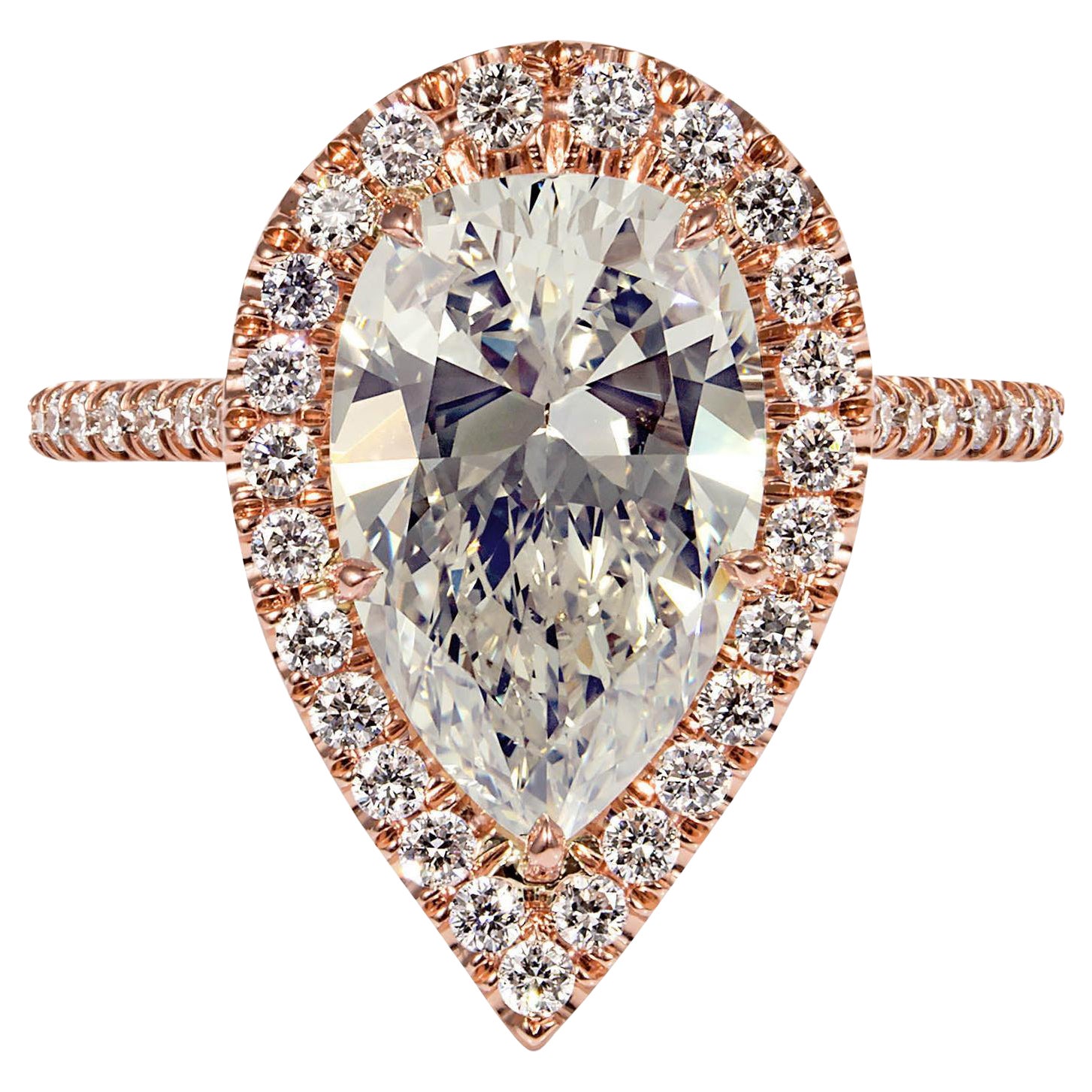 GIA 4.07ct Vintage Estate Pear Diamond Engagement Wedding 18k Rose Gold  Ring For Sale at 1stDibs