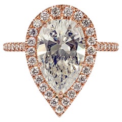 GIA 4.07ct Vintage Estate Pear Diamond Engagement Wedding 14k Rose Gold Ring
